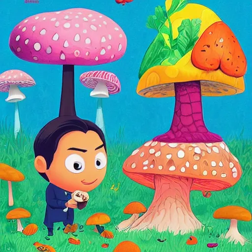 Image similar to Viktor Orbán eating mushrooms by Jeremiah Ketner and Hiroyuki Mitsume-Takahashi and Goro Fujita and Pixar