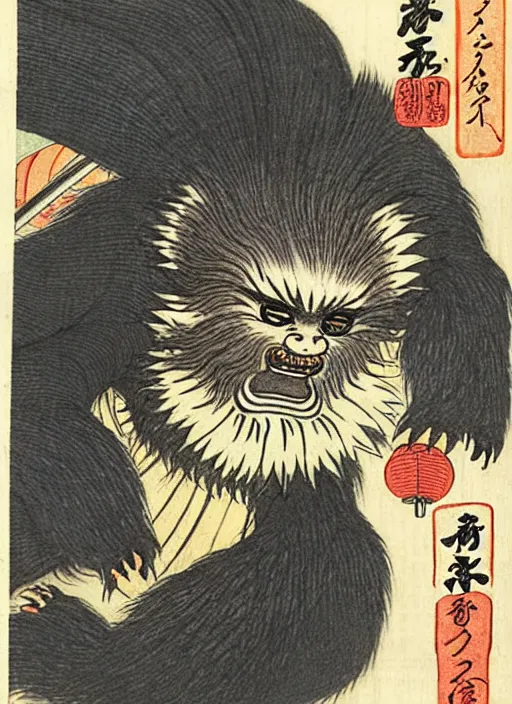 Image similar to a wookie as a yokai illustrated by kawanabe kyosai and toriyama sekien