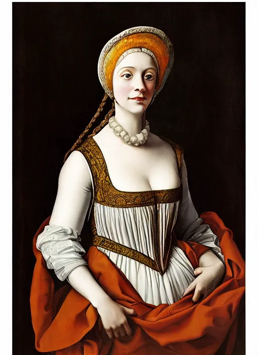 Image similar to portrait of young woman in renaissance dress and renaissance headdress, art by folon