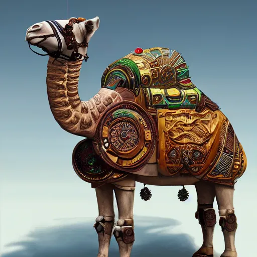 Prompt: Cyborg Camel, art deco design, by Mandy Jurgens and Warhol, Ernst Haeckel, James Jean, artstation, concept art