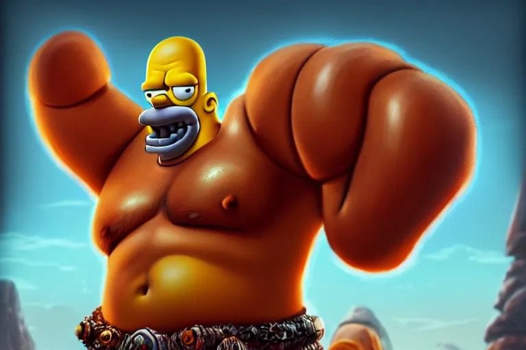 Prompt: a very detailed art of homer simpson mixed with garrosh hellscream from warcraft trending on artstation, digital art, 4 k, hyper realistic, octane render, sharp focus