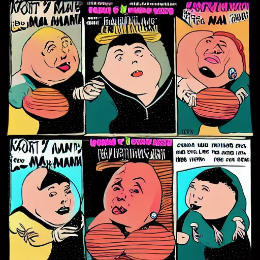 Image similar to your mama is so fat she has her own gravity, comic style, coloured ink