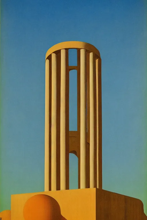 Image similar to surreal greek doric column brutalist spomenik structure, Bauhaus Poster by Richard Corben by René Magritte, surrealism