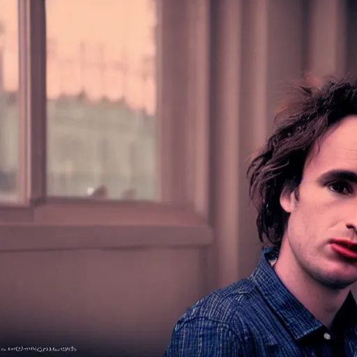 Image similar to a realistic photograph of Jeff Buckley, detailed, photorealistic, 8k, 35mm, in color, telephoto lens