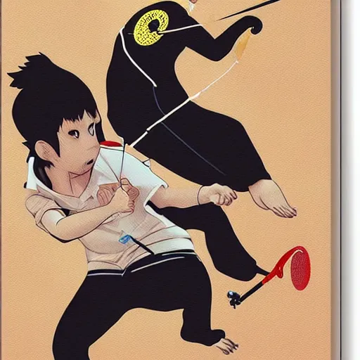 Image similar to illustration of monkeys playing badminton by ilya kuvshinov katsuhiro otomo