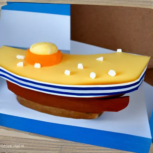 Image similar to a boat made out of cheese