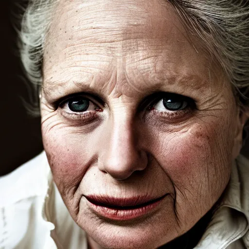 Image similar to high quality high detail portrait by annie leibovitz, hd, a remorseless psychopath, intense unsettling look in the eyes, photorealistic lighting