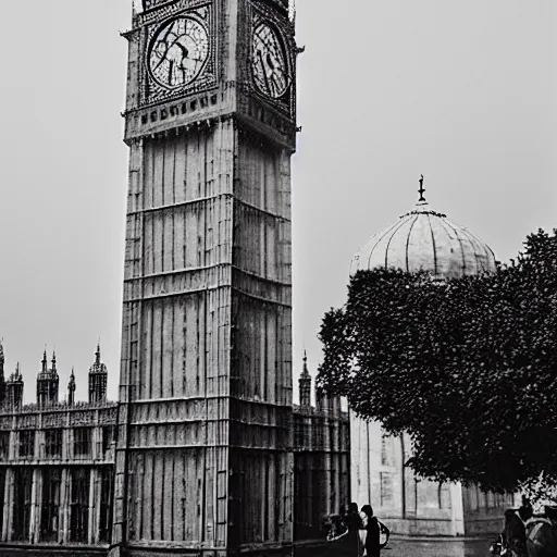 Image similar to photograph of the big ben mixed with the taj mahal