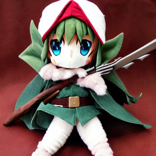 Image similar to fumo plush of a cute elven ranger, anime girl, fumo