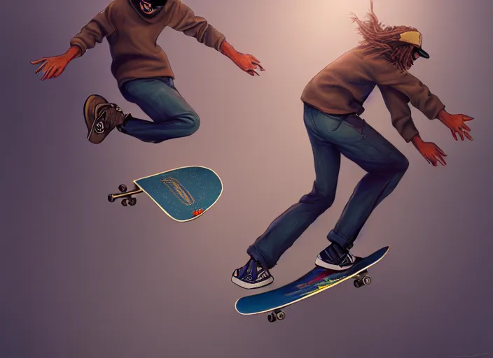 Image similar to george floyd skateboarding, digital art, trending on artstation, highly detailed, illustration, concept art, elegant, beautiful, masterpiece