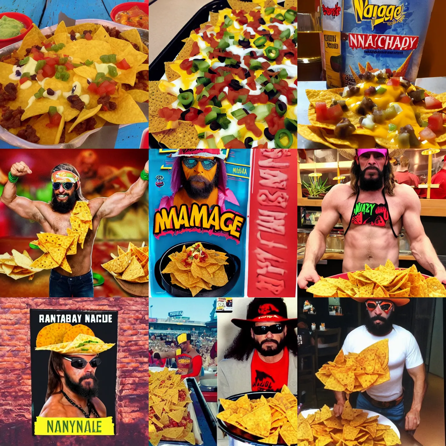 Prompt: nacho man Randy Savage. Nachos