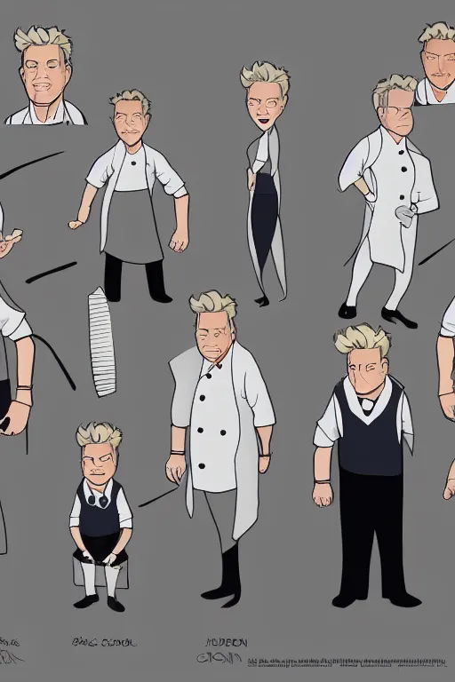 Image similar to gordon ramsay character design sheet