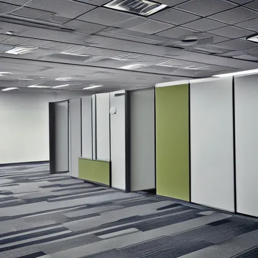 Image similar to empty office, empty cubicle, color photograph