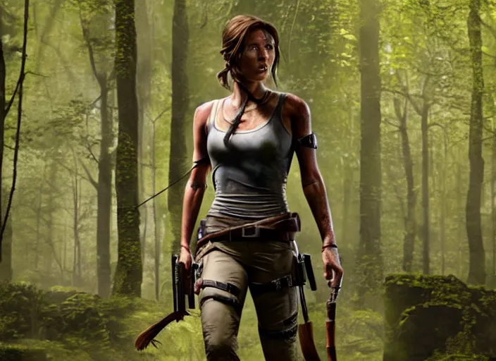 Image similar to film still of!!!! daisy edgar jones!!! as lara croft in new tomb raider movie, 8 k