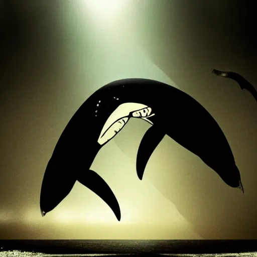 Image similar to A humanoid orca whale and great white shark boxing in a ring