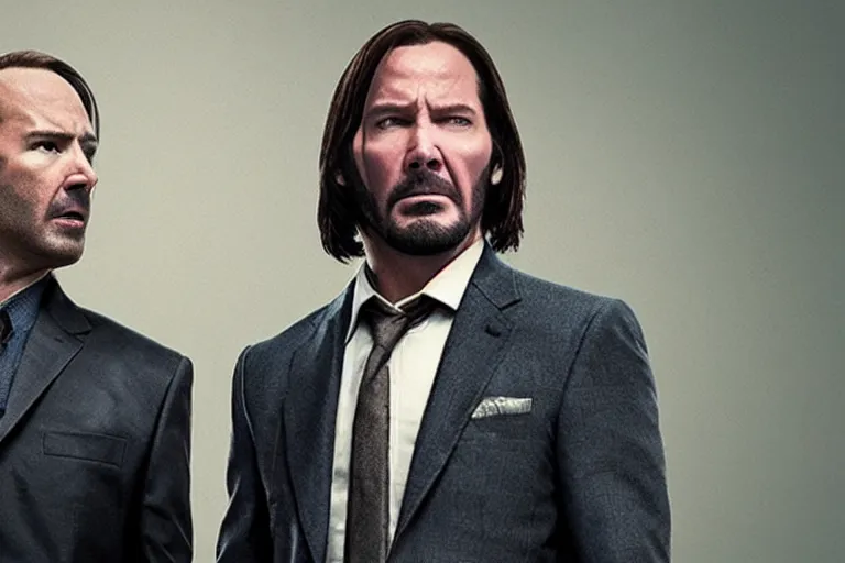 Image similar to film still of saul goodman from better call saul fighting john wick in the new john wick movie