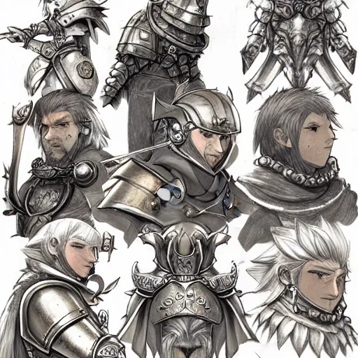 Image similar to heroic character design of anthropomorphic beaver, heroic beaver, portrait of face, holy crusader medieval knight, final fantasy tactics character design, character art, whimsical, lighthearted, colorized pencil sketch, highly detailed, Akihiko Yoshida,