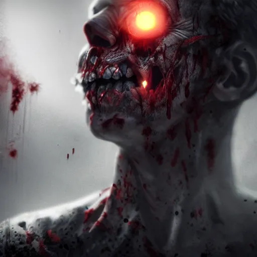 Image similar to angry zombie without eyes portrait, empty black eye - sockets, horror core, apocalyptic, feeling of grimdark, sharp focus, fiction, hyper detailed, digital art, trending in artstation, cinematic lighting, studio quality, smooth render, unreal engine 5 rendered, octane rendered, art style and nixeu and wlop and krenz cushart