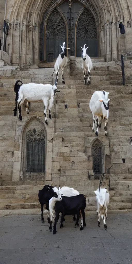 Image similar to goats outside of a cathedral, trending on artstation