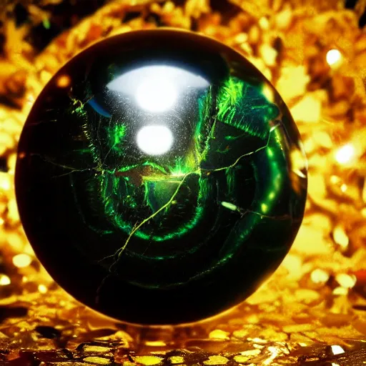 Image similar to tilt shift sphere leaf huge light intricate reflection diffraction marble gold obsidian preraffaellite photography cut, octane, artstation render 8 k neon