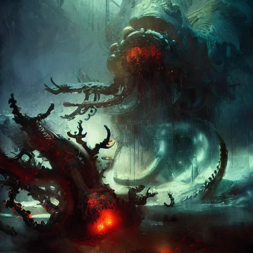 Prompt: lovecraftian horror by ruan jia