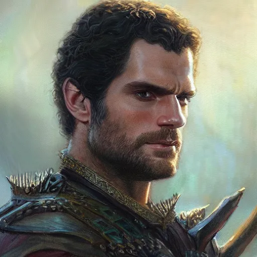 Prompt: henry cavill as a realistic fantasy d & d king, closeup portrait art by donato giancola and greg rutkowski, realistic face, digital art, trending on artstation