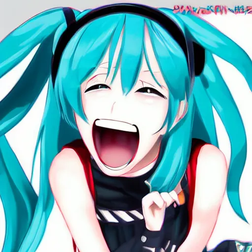 Image similar to Hatsune Miku screaming, trending on pixiv