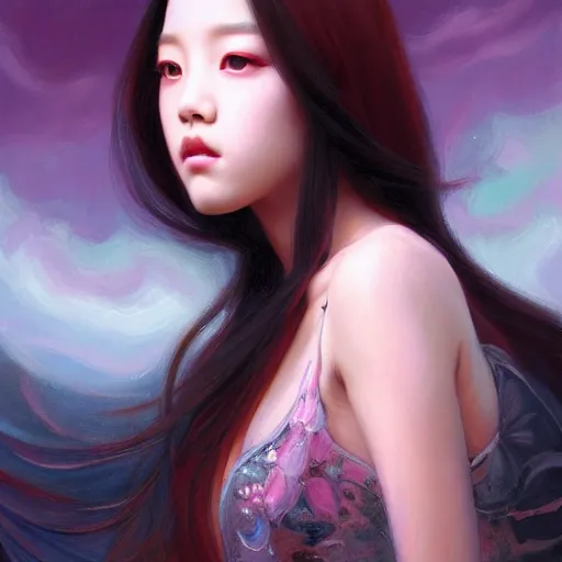 Image similar to a painting of jisoo of blackpink in the style of donato giancola, and in the style of charlie bowater, and in the style of jules ferdinand jacquemart, symmetry, smooth, sharp focus, semi - realism, photo realistic, dynamic lighting, artstation, poster, volumetric lighting, very detailed face, intricate complexity, 8 k, award winning