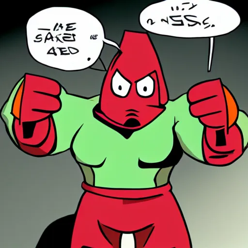 Prompt: cartoon juggernaut holding a thumbs up