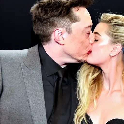 Image similar to amber heard and elon musk kissing