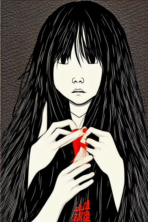 Prompt: sadako, pop art, 8 k, asymmetrical, high details, digital painting, concept art, smooth, sharp focus, illustration, intricate details, art by arstation and mimmo rottela, pixels art by paul robertson