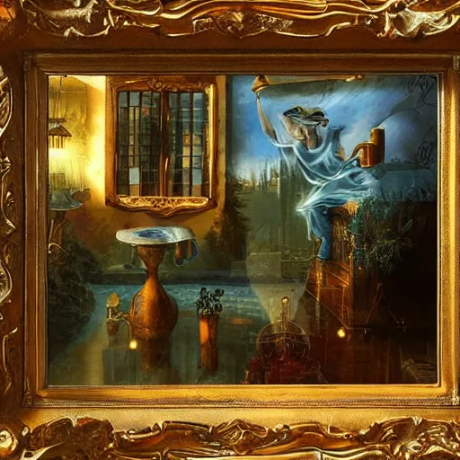 Prompt: Alchemists dream with magical reflections of knowledge lost in time ultra high quality surrealism