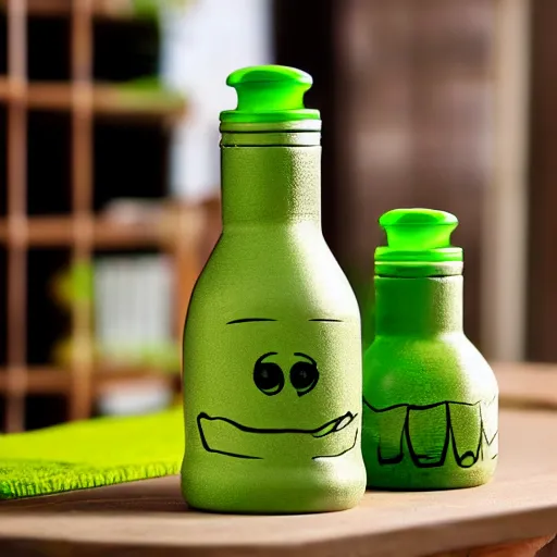 Prompt: a children's bottle inspired by shrek's design, a bottle n the shape of shrek, high quality product, product design