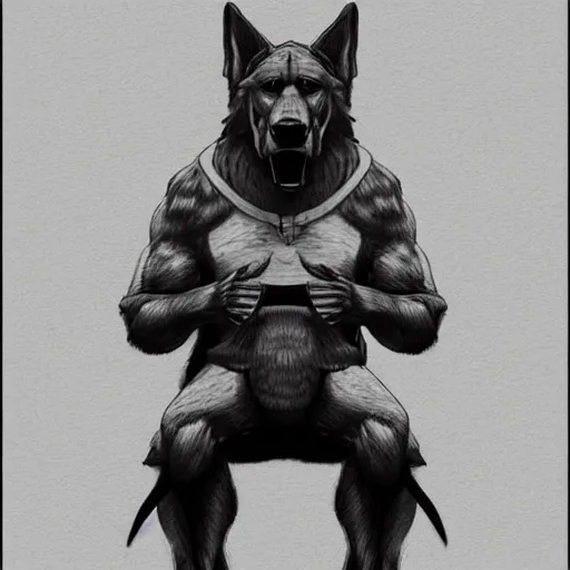 Image similar to a humanoid german shepherd beast - man, wearing gym suit, sitting on a couch, artstation, concept art, smooth, sharp foccus ilustration, artstation