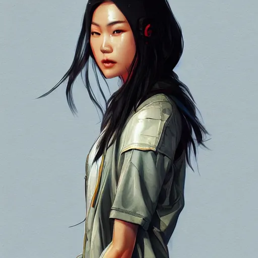 Image similar to asian lightning goddess wearing modern clothing, hoodie, jean shorts, slice of life, modern cyberpunk, highly detailed, digital painting, artstation, concept art, sharp focus, illustration, cinematic lighting, art by artgerm and greg rutkowski and alphonse mucha