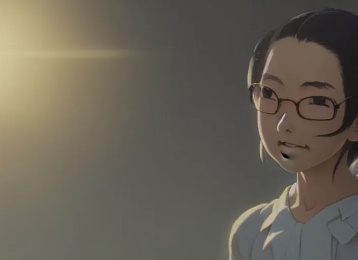 Image similar to a 3 d film animation still portrait of a 1 9 8 0's manga heroine, finely detailed features, sun light, painted by greg rutkowski, akira toriyama studio ghibli