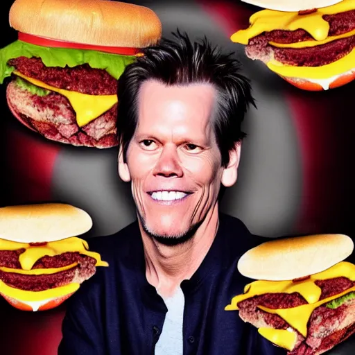 Prompt: kevin bacon's face merged with a cheeseburger