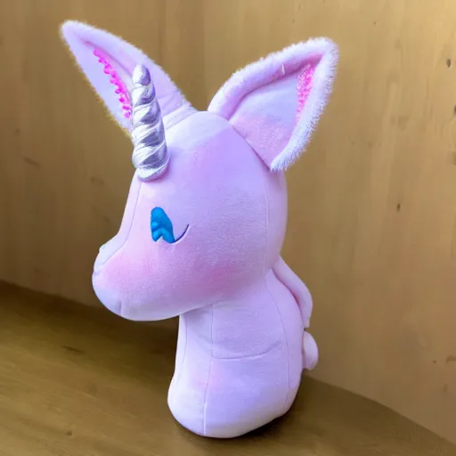 Prompt: a happy unicorn, plush doll, 8 k