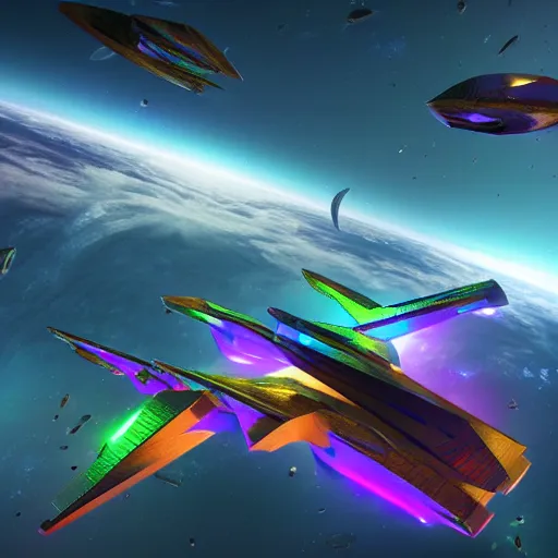Prompt: abstract spaceships in space, unreal engine 5, 3D render, hyper detailed, hyper realistic, colorful,
