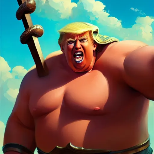 Image similar to donald trump as chubby hercules, ben hur, loftis, cory behance hd by jesper ejsing, by rhads, makoto shinkai and lois van baarle, ilya kuvshinov, rossdraws global illumination