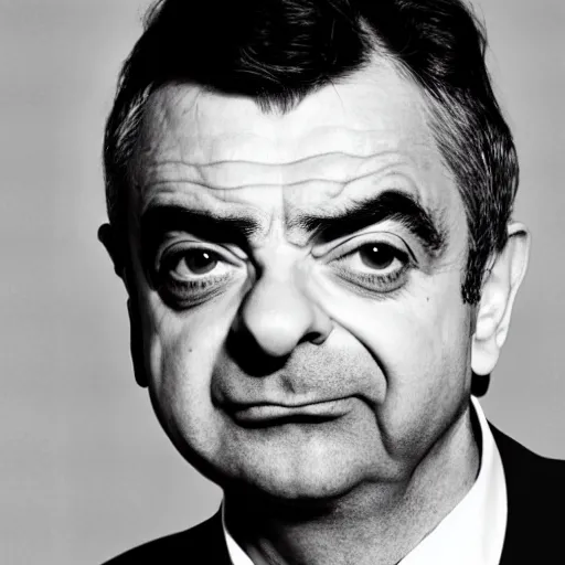 Prompt: vogue photoshoot of rowan atkinson