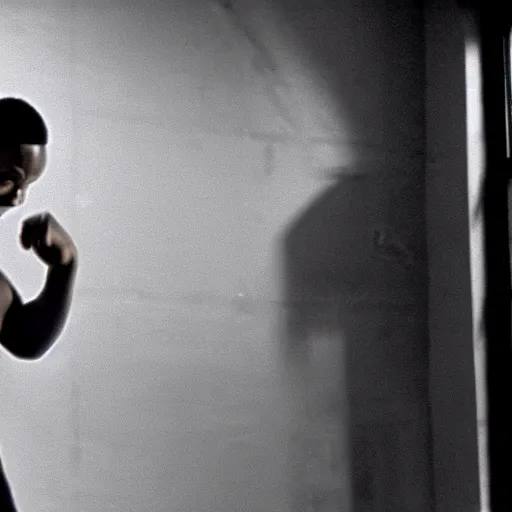 Image similar to will smith slapping a wall. training montage, movie still, cinematic lighting, 3 5 mm film.