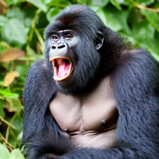 Prompt: mountain gorilla laughing