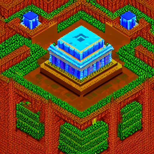 Image similar to isometric pixel art forest temple