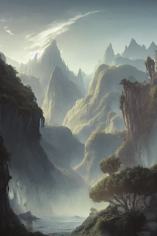 Image similar to home world of the stable diffusion ai, landscape, alex ross, eddie mendoza, raphael lacoste, sebastian ludke, concept art, matte painting, highly detailed, rule of thirds, dynamic lighting, cinematic, realism, realistic, photo real, detailed, magnificiant landscape, denoised, centerd