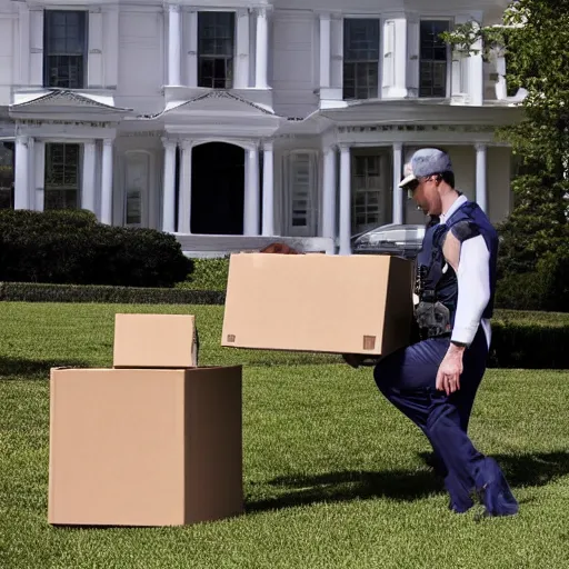 Image similar to FBI remove boxes at Donald Trumps house, hyper realistic photography, 8k,