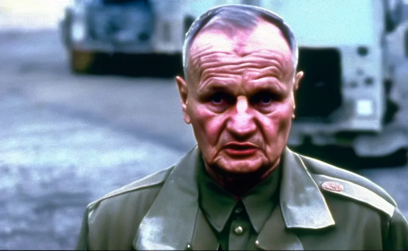 Image similar to Old Karol Wojtyła in a still from the movie Full Metal Jacket (1987), 4k, high quality