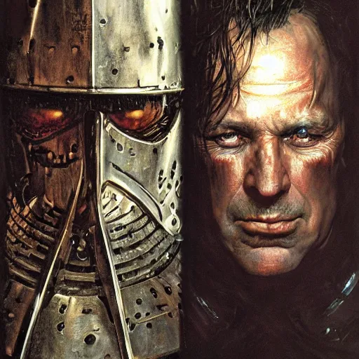 Image similar to dark souls knight, realistic closeup portrait art by norman rockwell and donato giancola and greg rutkowski