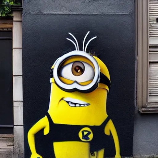 Image similar to Graffiti of a minion by Banksy