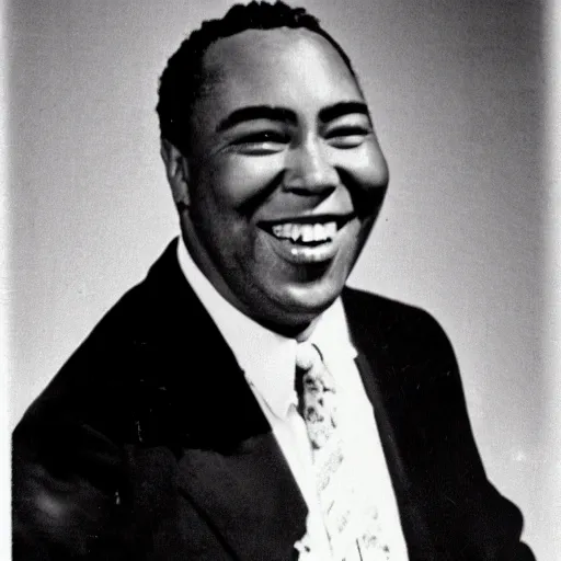 Image similar to realistic photo of charlie parker at age 7 6, smiling, black and white